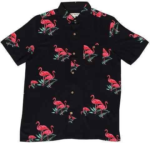 Molokai / Lanikai Vintage 100% Rayon Shirt- Black Flamingo