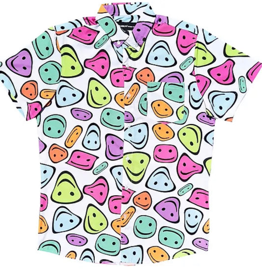 Molokai / Lanikai Vintage 100% Rayon Shirt- white With smily faces