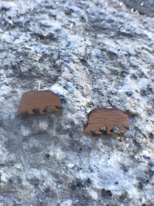 Wood bear earrings