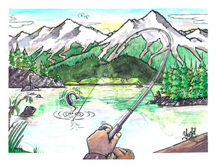 Fine Art Poster 18in x 24in “Whistler Fishing" ltd/w Frame