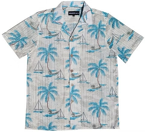 Molokai / Lanikai Vintage Linen Style Shirt - Blue Crochet