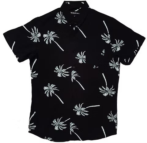 Molokai Button Up- Black with Teal Palms
