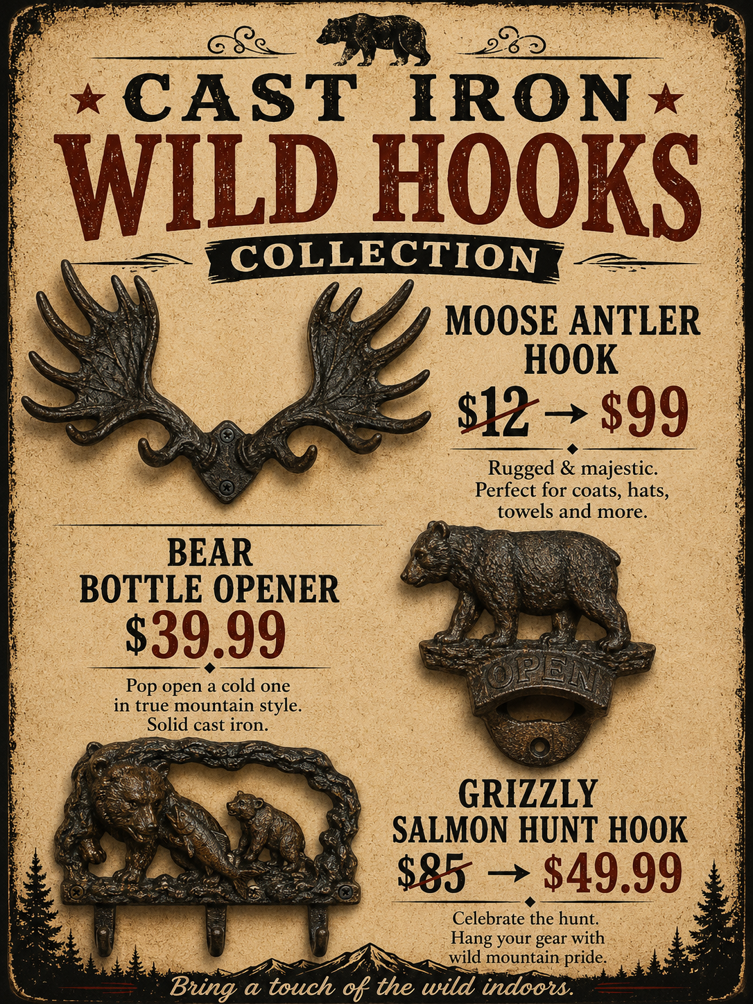 Cast Iron Decor & Gifts -Wild Hooks