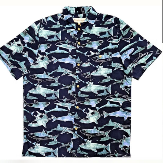 Molokai / Lanikai Vintage 100% Rayon Shirt- Shark Pool