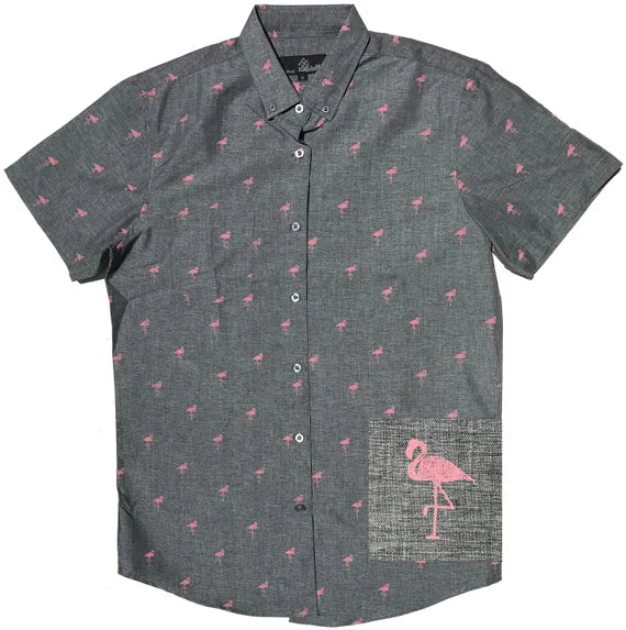 Molokai / Lanikai Vintage 100% Rayon Shirt- Grey Flamingo