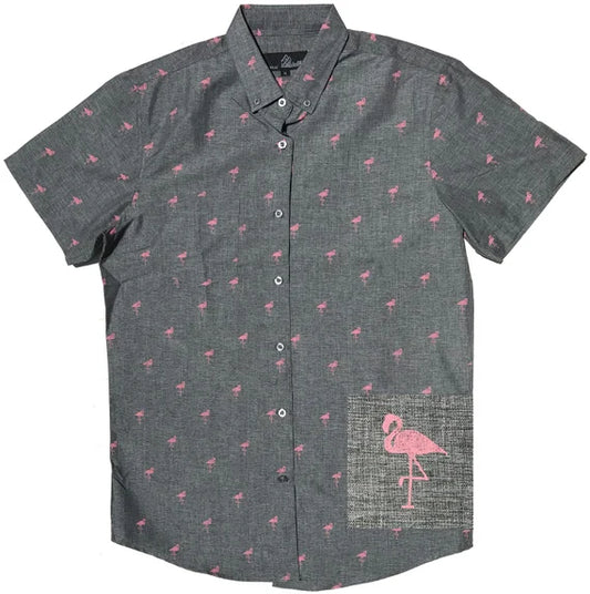 Molokai / Lanikai Vintage 100% Rayon Shirt- Grey Flamingo