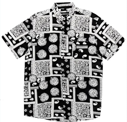 Molokai / Lanikai Vintage 100% Rayon Shirt- Black White bandana