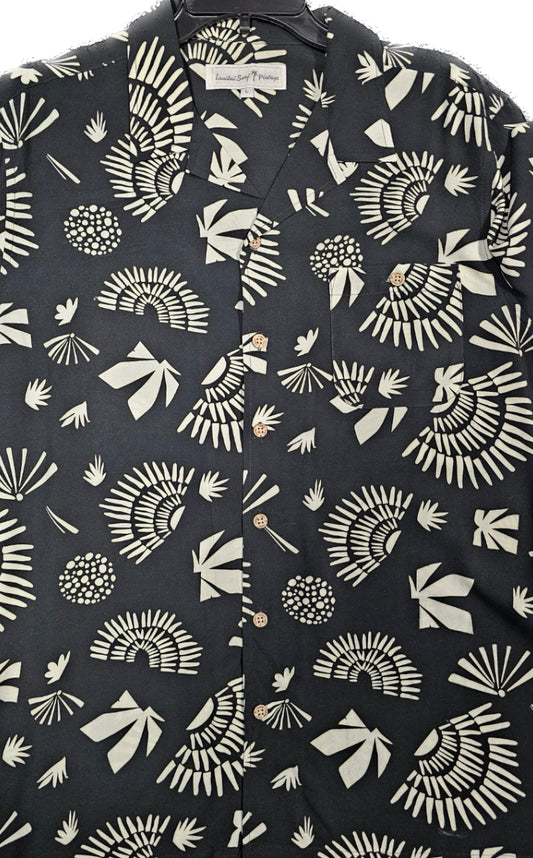Molokai / Lanikai Vintage 100% Rayon Shirt -Black and cream palms