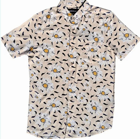 Molokai / Lanikai Vintage 100% Rayon Shirt- beige daisy