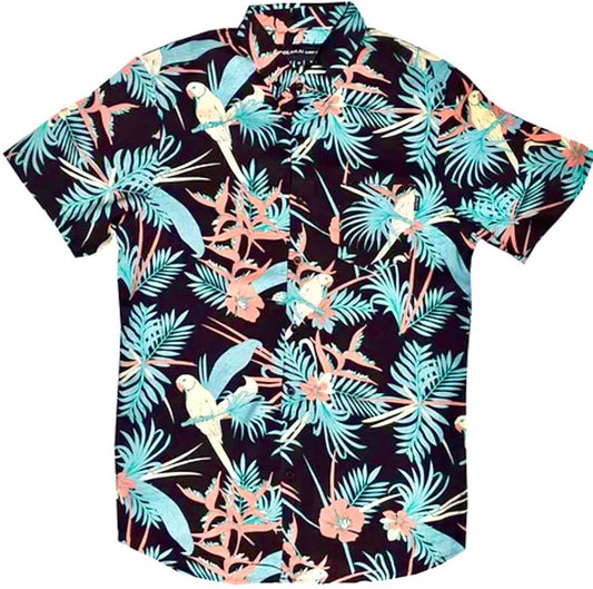 Molokai / Lanikai Vintage 100% Rayon Shirt -Black Neon Birds tropical