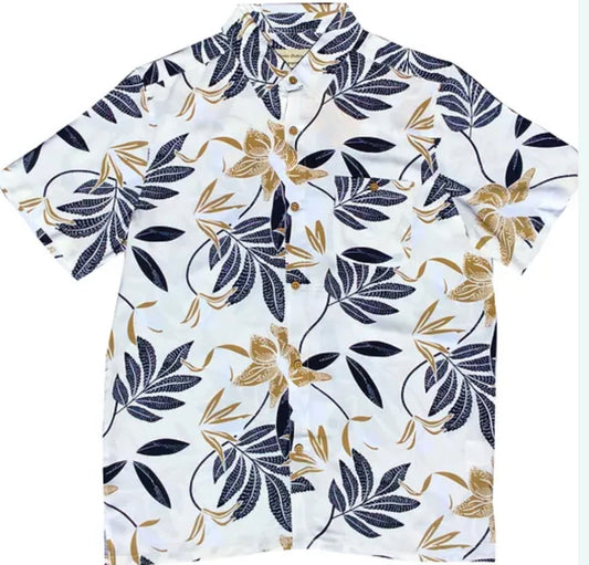 Molokai / Lanikai Vintage 100% Rayon Shirt -White and Navy palms