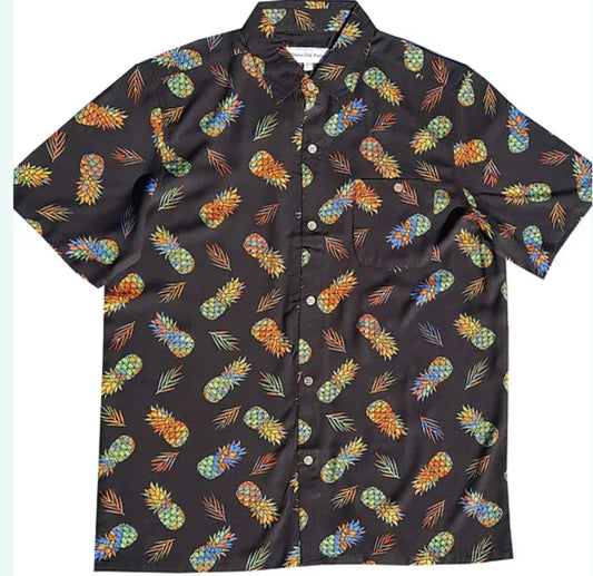 Molokai / Lanikai Vintage 100% Rayon Shirt -Black w Classic Pineapples