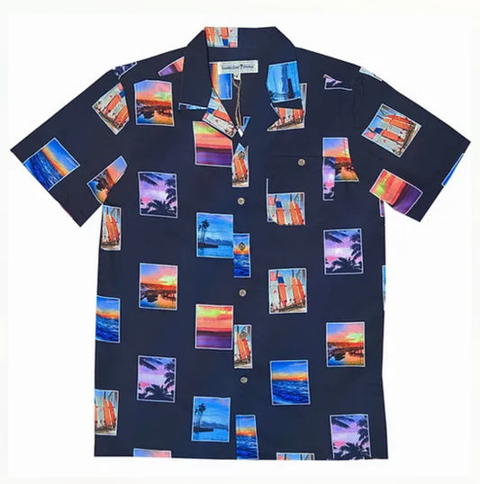 Molokai / Lanikai Vintage 100% Rayon Shirt- Navy With Vintage photos