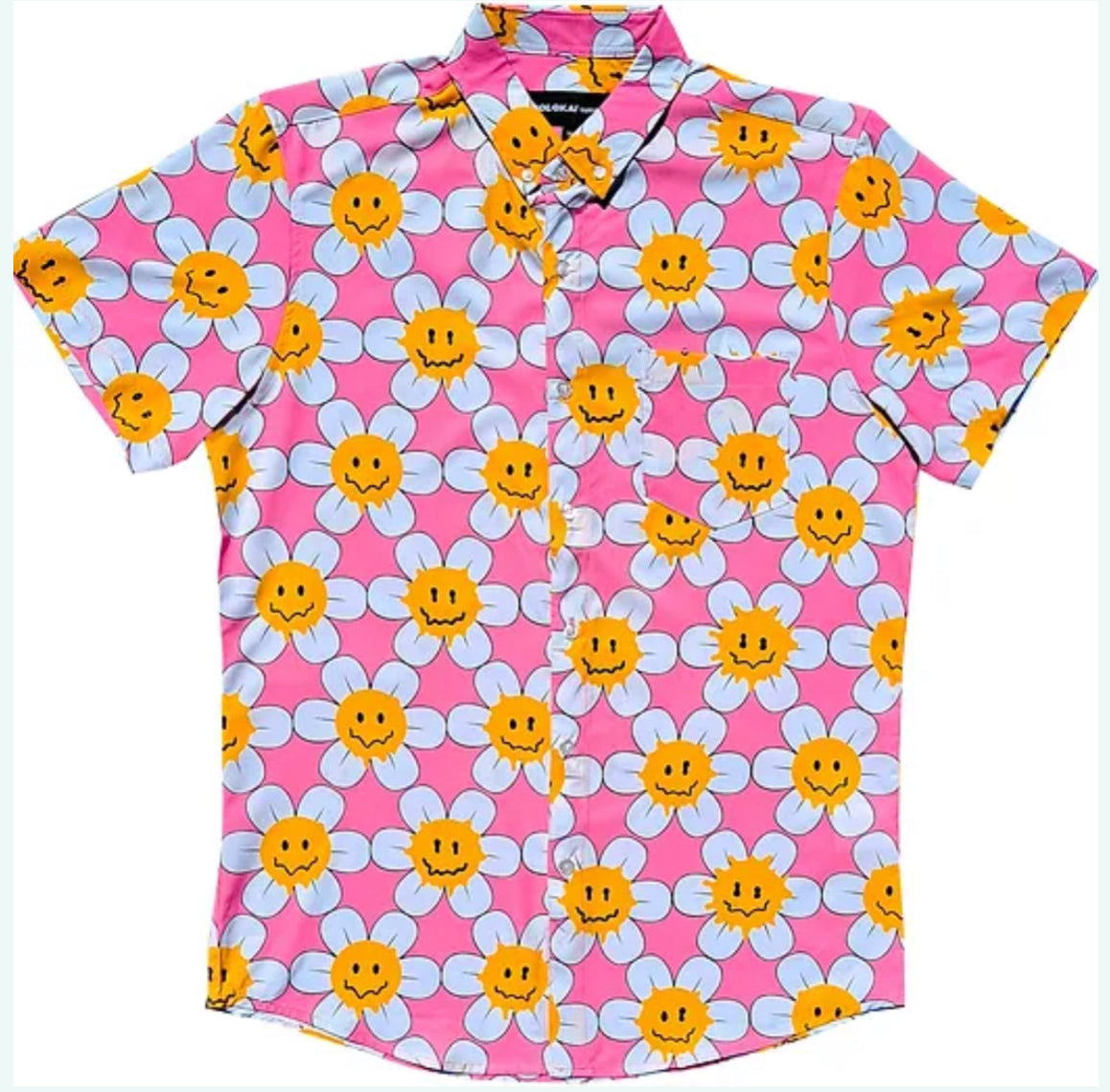 Molokai / Lanikai Vintage 100% Rayon Shirt- pink happy daisy