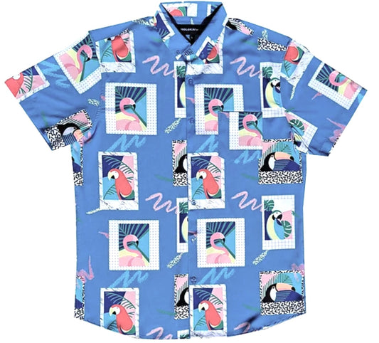 Molokai / Lanikai Vintage 100% Rayon Shirt- flamingo polaroids