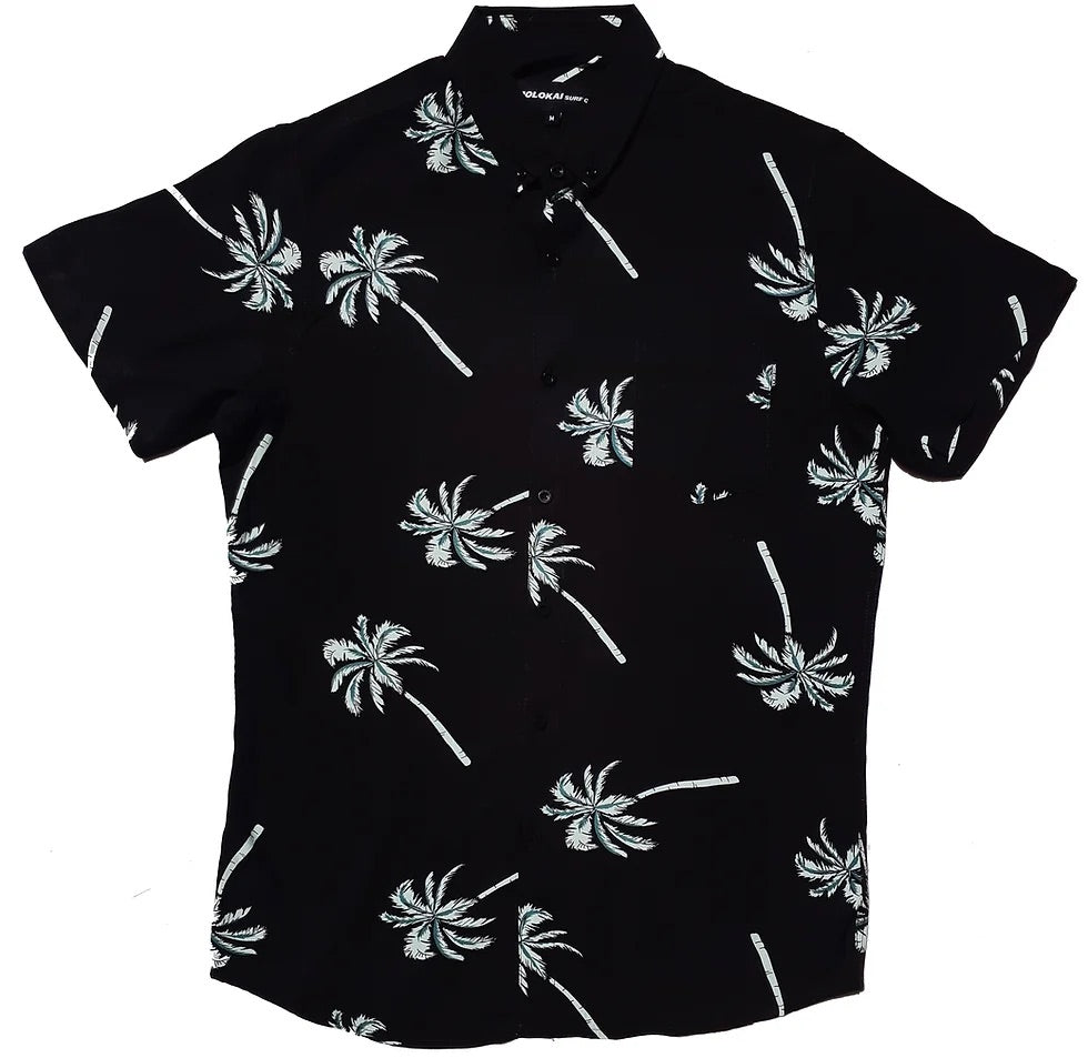Molokai Vintage 100% Rayon Shirt -Black and teal palms