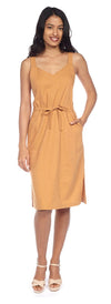 Dress - Sleeveless Midi Dress w/ Drawstring waist
