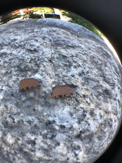 Wood bear earrings