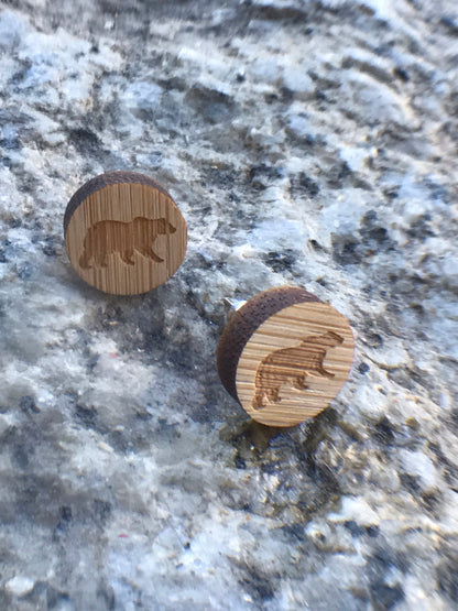 Wood bear earrings